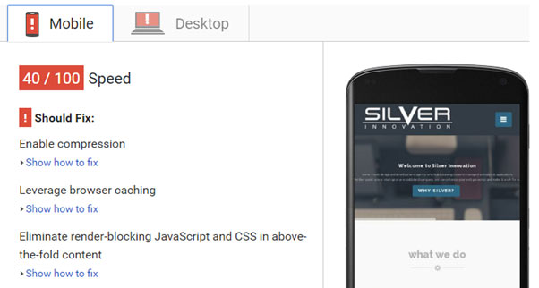 PageSpeed Insight Screen Shot - Mobile - Score 40/100