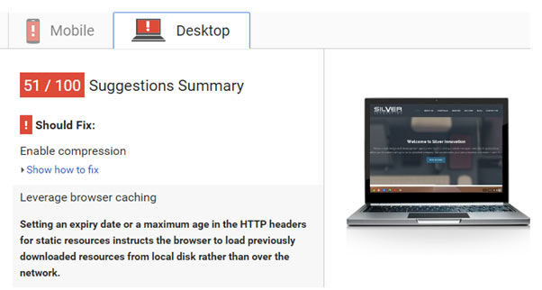 PageSpeed Insight Screen Shot - Desktop - Score 51/100